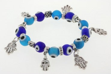 Blue Evil Eye-Hamsa Hand Bead Bracelet